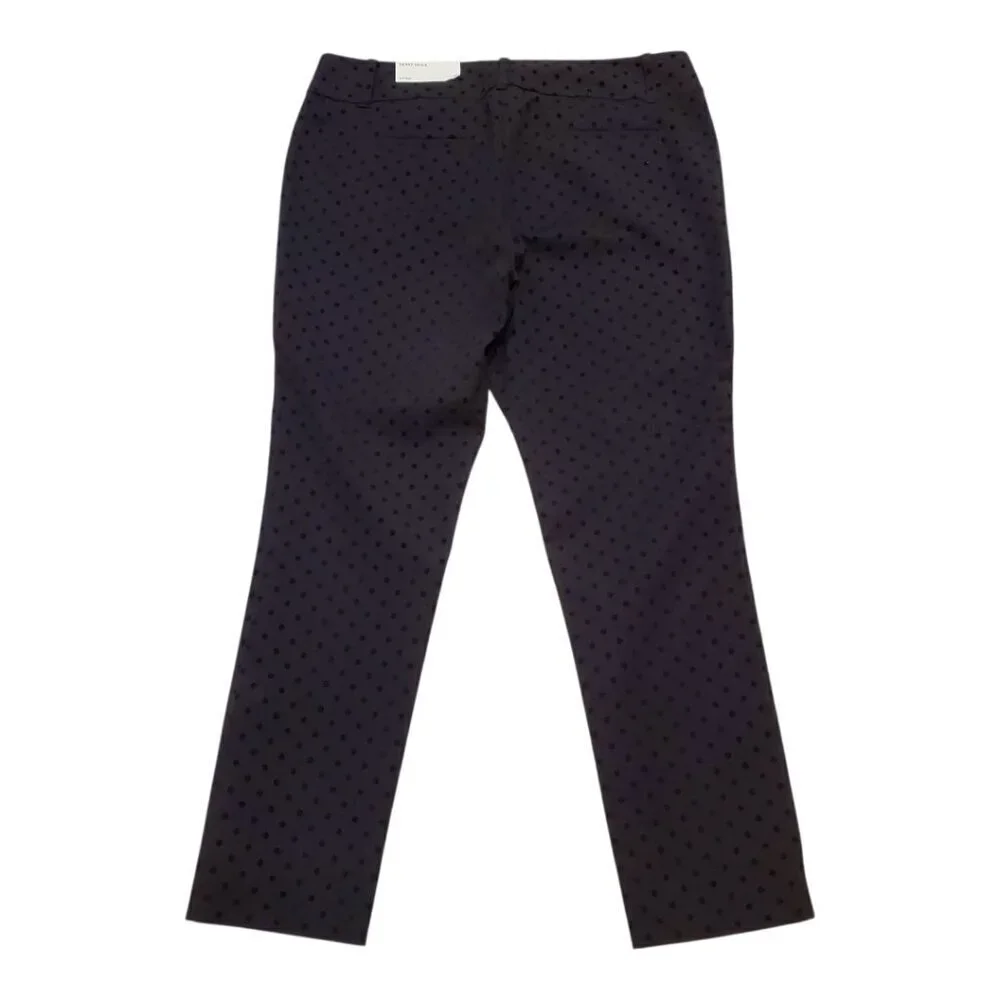 NEW LOFT Outlet SZ 12 Womens Black Flocked Polka Dot Mid-Rise Dress Trouser Pant